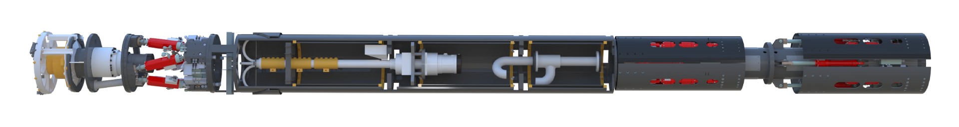 Side-view CAD of the complete microtunnel boring machine