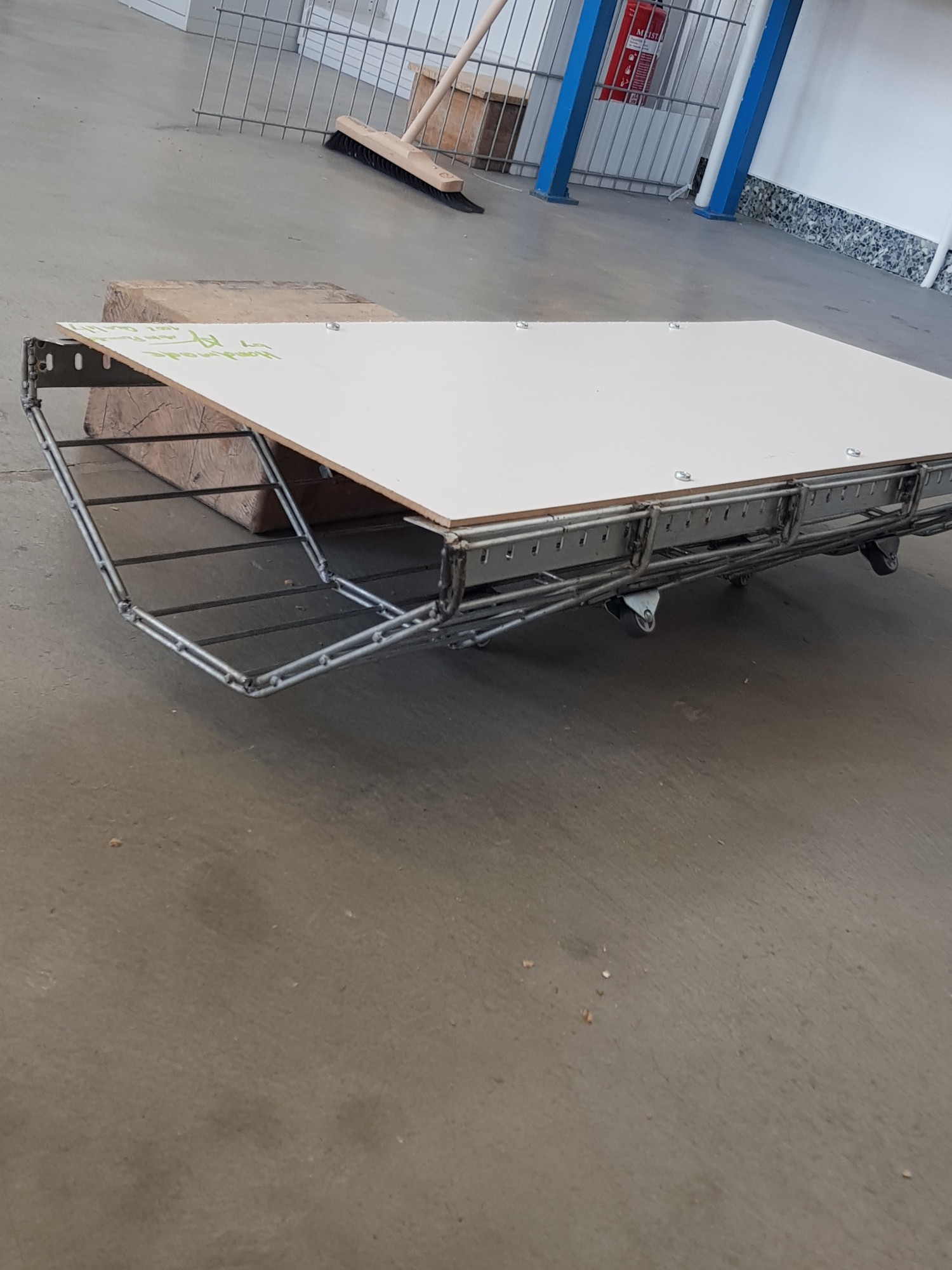 Built metal and wood carriage in the workshop