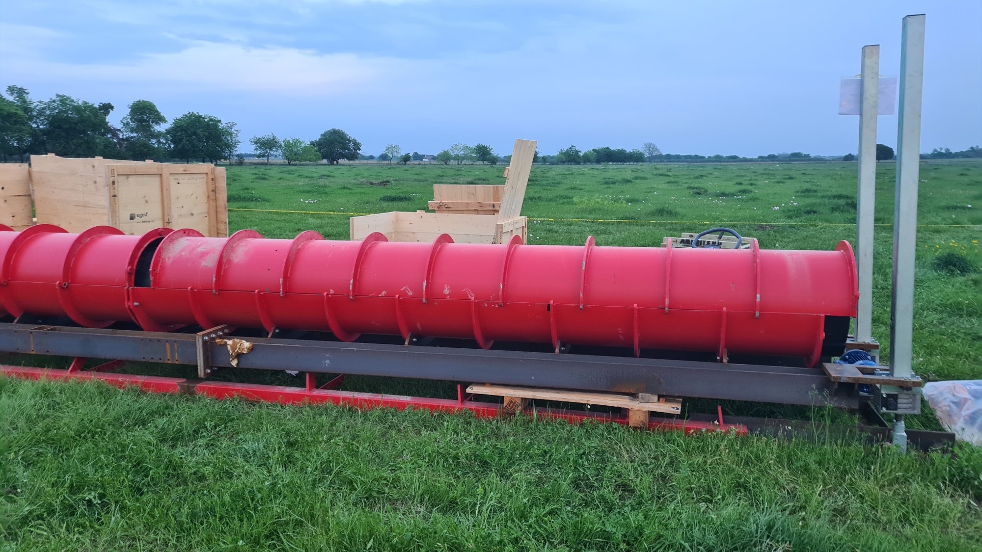 Red tunneling machine on the manufactured launching platform outdoors